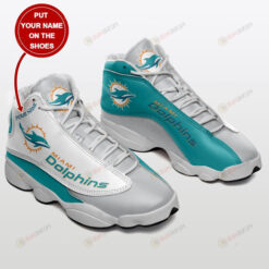 Custom Name Miami Dolphins Air Jordan 13 Shoes Sneakers In Turquoise And Gray