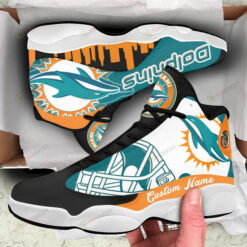 Custom Name Miami Dolphins Air Jordan 13 Shoes Sneakers In Turquoise And Orange