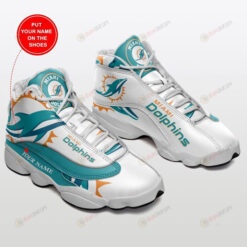 Custom Name Miami Dolphins In Turquoise And White Air Jordan 13 Shoes Sneakers