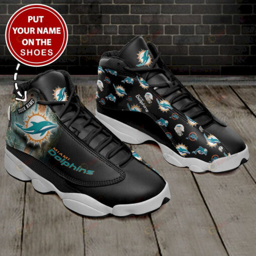 Custom Name Miami Dolphins Logo Pattern Air Jordan 13 Shoes Sneakers