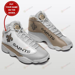 Custom Name New Orleans Saints Pattern Air Jordan 13 Shoes Sneakers In Gray And Brown
