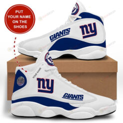 Custom Name New York Giants Air Jordan 13 Shoes Sneakers In White And Blue