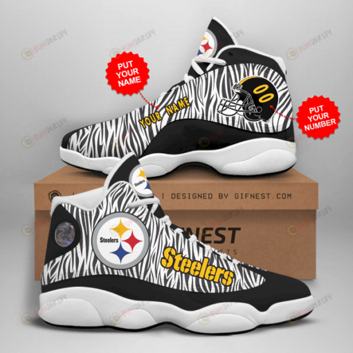 Custom Name Pittsburgh Steelers In Black And White Air Jordan 13 Shoes Sneakers