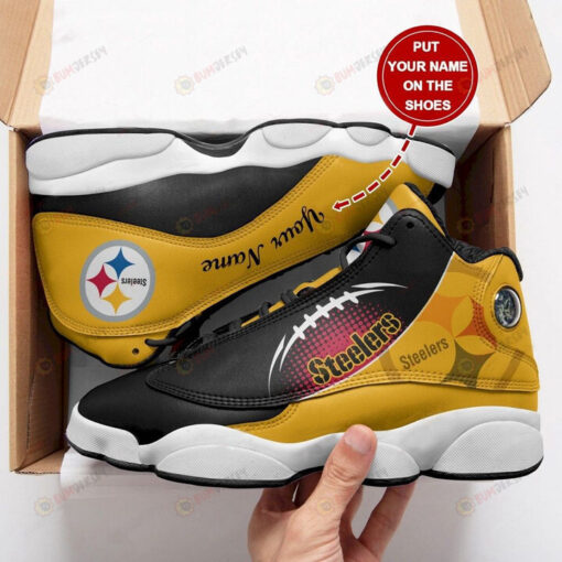 Custom Name Pittsburgh Steelers Pattern Air Jordan 13 Shoes Sneakers In Black And Yellow