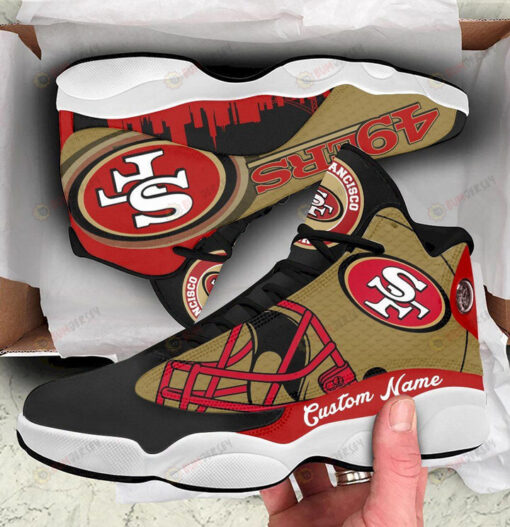 Custom Name San Francisco 49Ers Air Jordan 13 Shoes Sneakers In Red And Brown