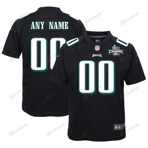 Custom Philadelphia Eagles Super Bowl LVII Champions 2 Stars Youth Jersey - Black