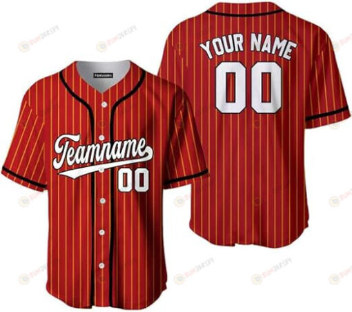 Custom Red White Pinstripe Black White Baseball Jersey