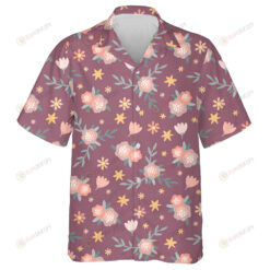 Cute Cartoon Little Flowers And Leaves On Purple Design Hawaiian Shirt