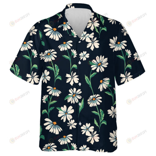 Cute Daisy Green Leaves Branches Hand Drawing Pattern Hawaiian Shirt