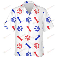 Cute Doodle Dog Paw And Bone In American Flag Colors Hawaiian Shirt