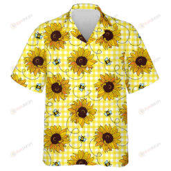 Cute Flying Bees And Sunflowers On Yellow Checkered Background Hawaiian Shirt