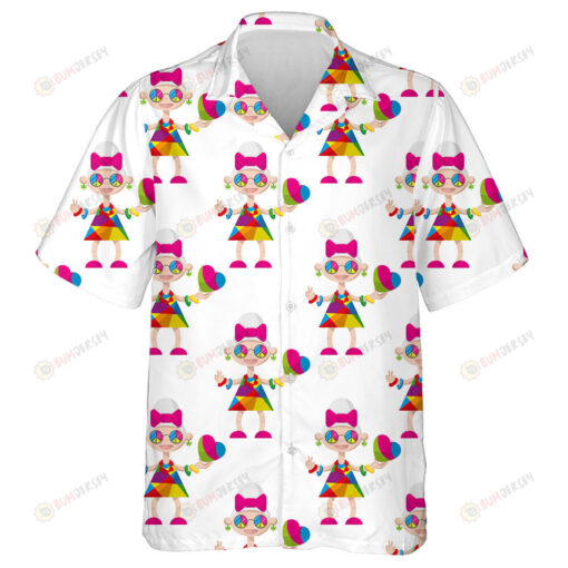 Cute Pattern In Hippie Style With Colorful Flowers And Peace Symbol On Blue Background Hawaiian Shirt