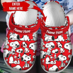 Cute Snoopy Pattern Custom Name Crocs Classic Clogs Shoes In Red - AOP Clog