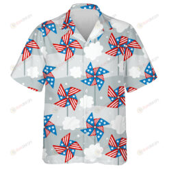 Cute White Clouds Pinwheels For USA Independence Day Illustration Hawaiian Shirt