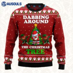 Dabbing Around The Christmas Tree Santa Claus And Goblin Ugly Sweaters For Men Women Unisex