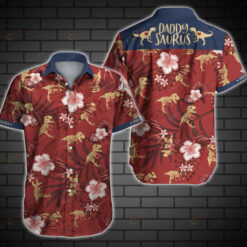 Daddysaurus Floral Pattern Curved Hawaiian Shirt In Red