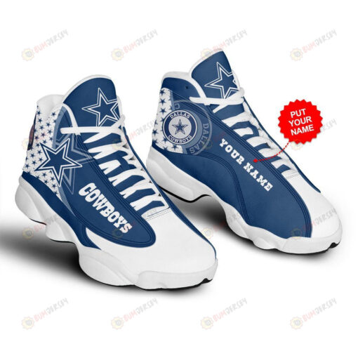 Dallas Cowboys Air Jordan 13 Custom Name Sneaker Shoes In Navy White