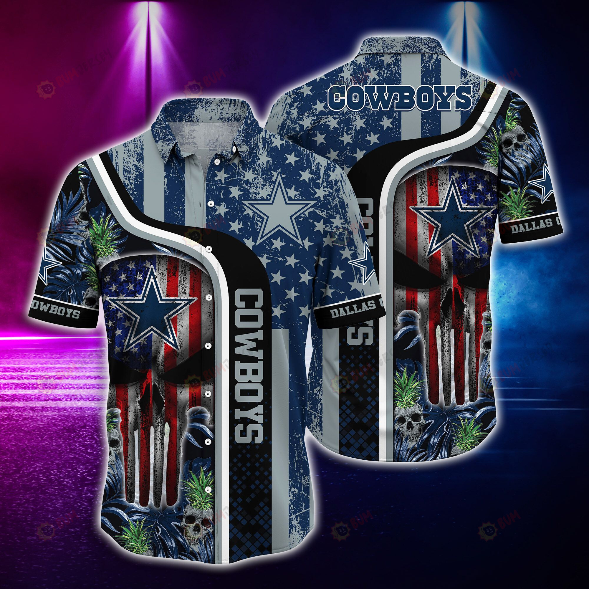 Dallas Cowboys American Flag And Skull ??3D Printed Hawaiian Shirt