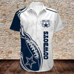 Dallas Cowboys Blue Star Curved Hawaiian Shirt In White And Blue