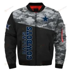 Dallas Cowboys Camo Pattern Bomber Jacket - Black And Gray