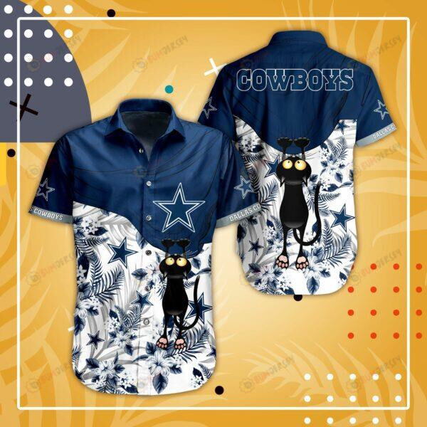 Dallas Cowboys Cat And Tropcal Floral Leave Hawaiian Shirt
