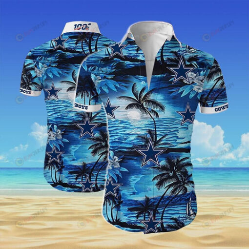 Dallas Cowboys Coconut Tree Pattern Curved Hawaiian Shirt