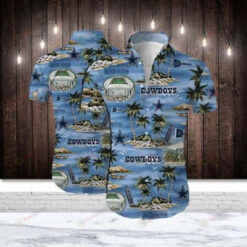 Dallas Cowboys Coconut Tree Pattern Curved Hawaiian Shirt In Blue