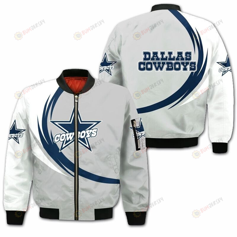 Dallas Cowboys Curve Pattern Bomber Jacket - Grey/ White