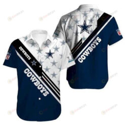 Dallas Cowboys Curved Hawaiian Shirt White Navy Pattern