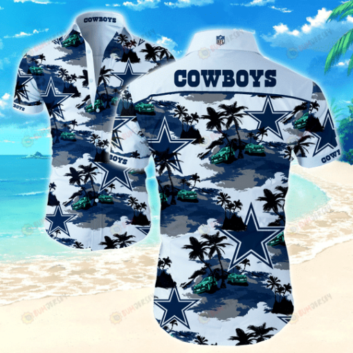 Dallas Cowboys Curved Hawaiian Shirt With Coconut Tree And Car Pattern