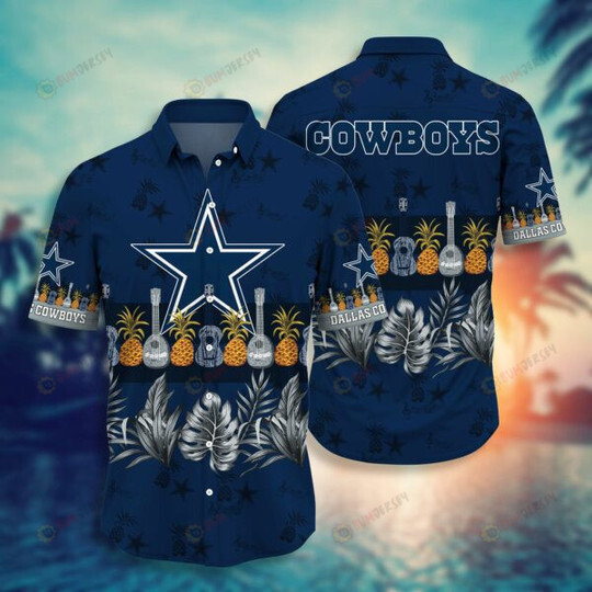 Dallas Cowboys Curved Hawaiian Shirt With Pineapple And Guitar Pattern