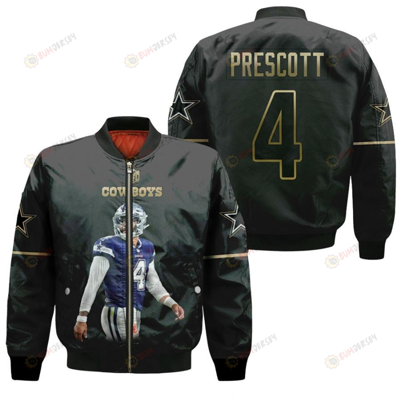 Dallas Cowboys Dak Prescott Pattern Bomber Jacket - Black