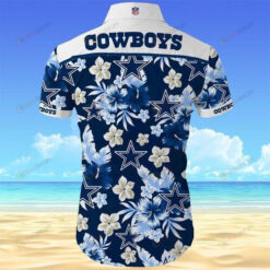 Dallas Cowboys Floral And Star Pattern Curved Hawaiian Shirt In Blue