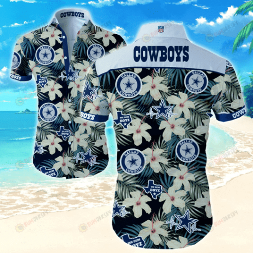 Dallas Cowboys Floral Leaves Pattern Curved Hawaiian Shirt