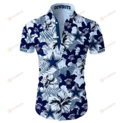 Dallas Cowboys Floral & Star Pattern Curved Hawaiian Shirt In White & Blue