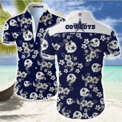 Dallas Cowboys Flower Pattern Curved Hawaiian Shirt In White & Dark Blue