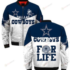 Dallas Cowboys For Life Logo Pattern Bomber Jacket - Blue/ White