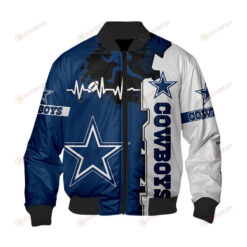Dallas Cowboys Heart ECG Line Pattern Bomber Jacket - Blue/ White