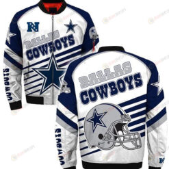 Dallas Cowboys Helmet Star Stripe Pattern Bomber Jacket - Blue/ White