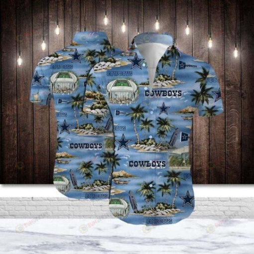Dallas Cowboys Island Pattern Curved Hawaiian Shirt In Blue