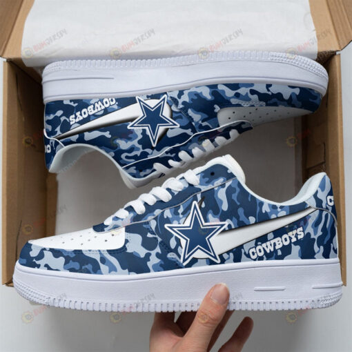 Dallas Cowboys Logo Camo Pattern Air Force 1 Printed In Blue