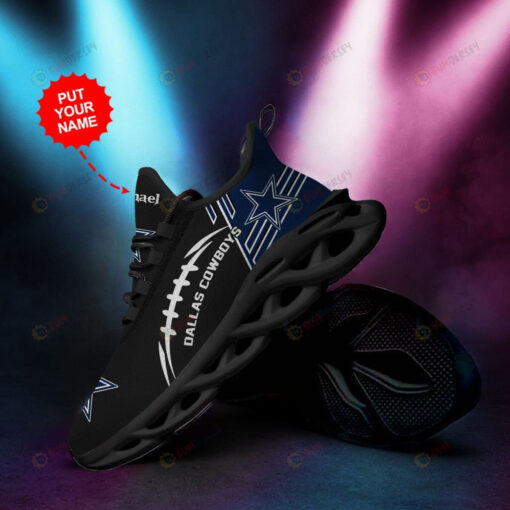 Dallas Cowboys Logo Custom Name 3D Max Soul Sneaker Shoes In BLack Blue