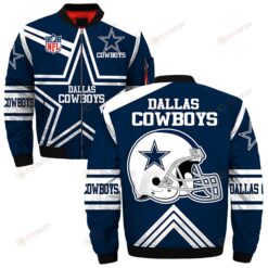 Dallas Cowboys Logo Pattern Bomber Jacket - Navy Blue And White