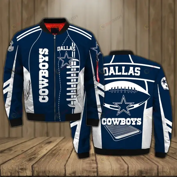 Dallas Cowboys Logo Pattern Bomber Jacket - Navy Blue