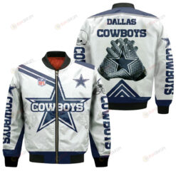 Dallas Cowboys Logo Pattern Bomber Jacket - White And Navy