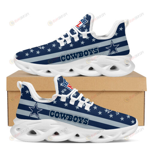 Dallas Cowboys Logo Stripe And Stars Pattern 3D Max Soul Sneaker Shoes In Blue