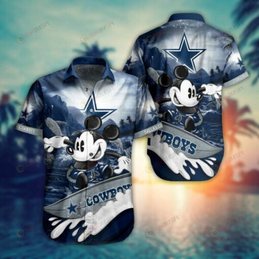 Dallas Cowboys Mickey Surfing Curved Hawaiian Shirt In Blue