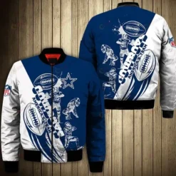 Dallas Cowboys Pattern Bomber Jacket - Blue And White