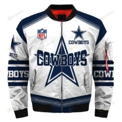 Dallas Cowboys Pattern Super Bowl Bomber Jacket - White And Navy