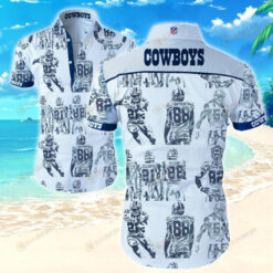 Dallas Cowboys Robot Pattern Curved Hawaiian Shirt In White & Blue